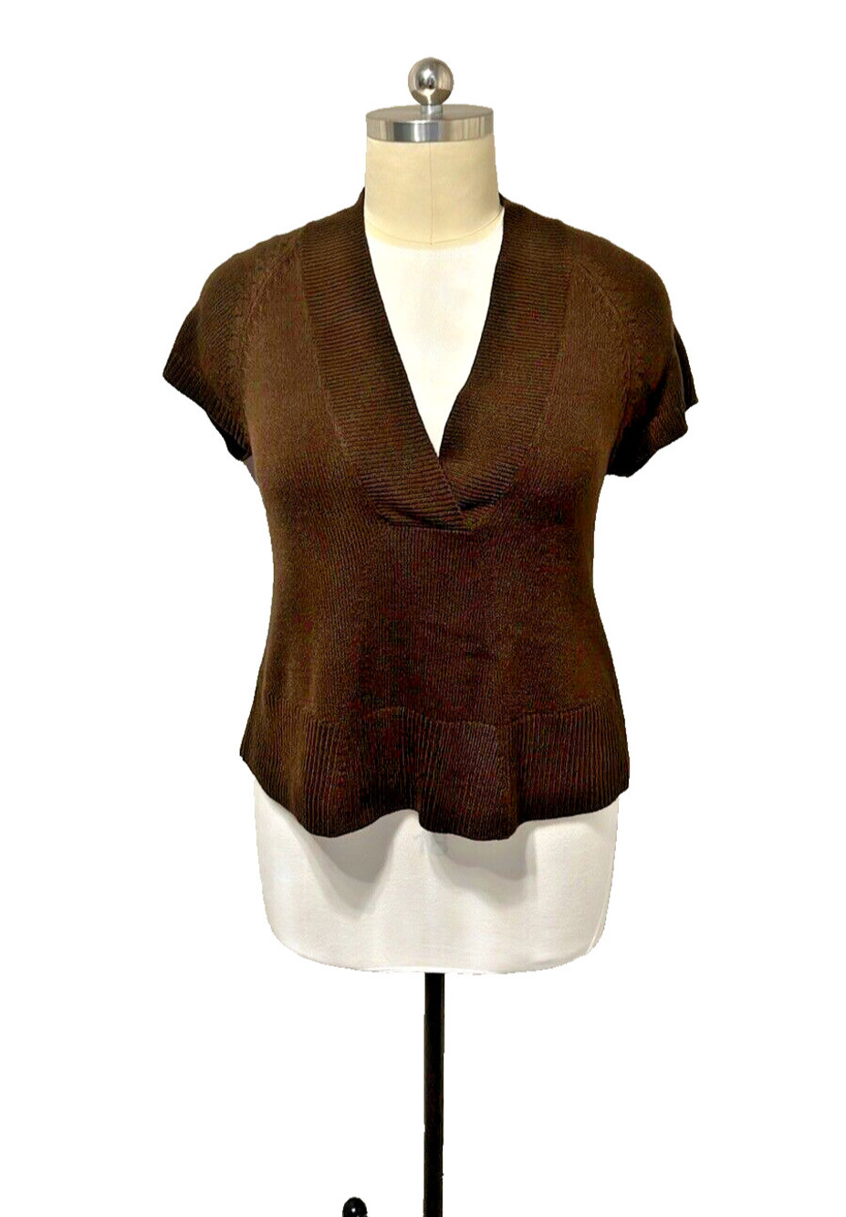 Cold Water Creek Sweater Womens L Brown V Neck Short Sleeve